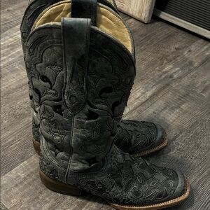 Black Embroidered Cowboy Boots